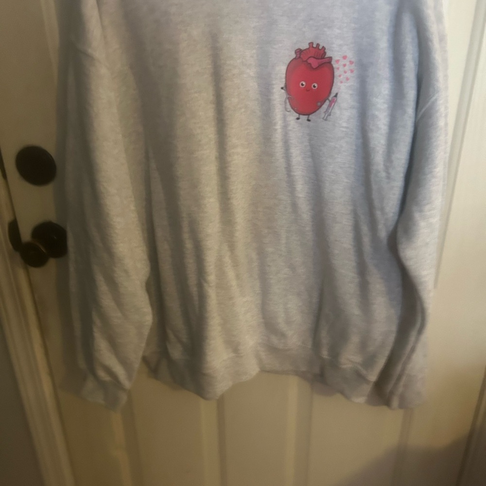 Gildan Light Gray Crewneck Sweater with Red Heart Graphic